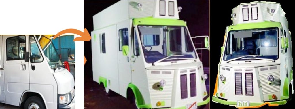 トヨタのクイックデリバリーをベースに製作したキッチンカー。シトロエン仕様に改造