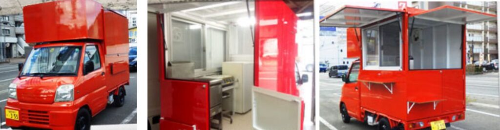 福岡県に納車したキッチンカー。軽トラックをベースに製作した。
