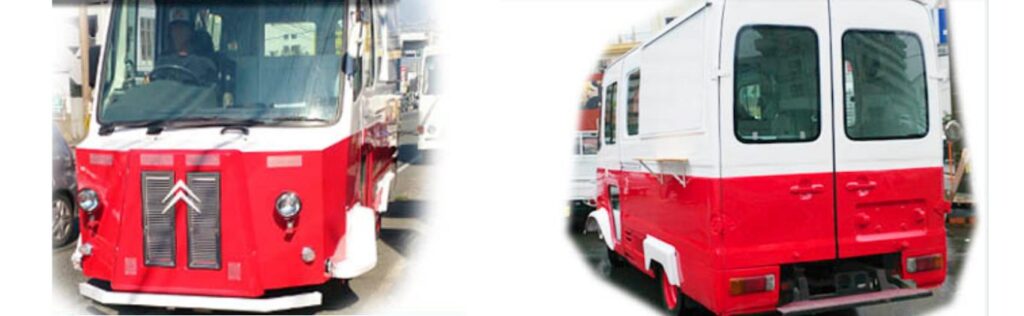 福岡県に納車したキッチンカー。クイックバンをベースに製作した。シトロエン仕様に改造している。