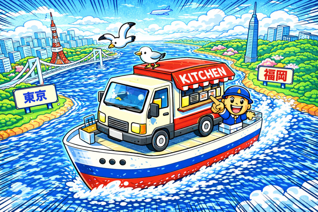福岡から東京にキッチンカーを輸送している