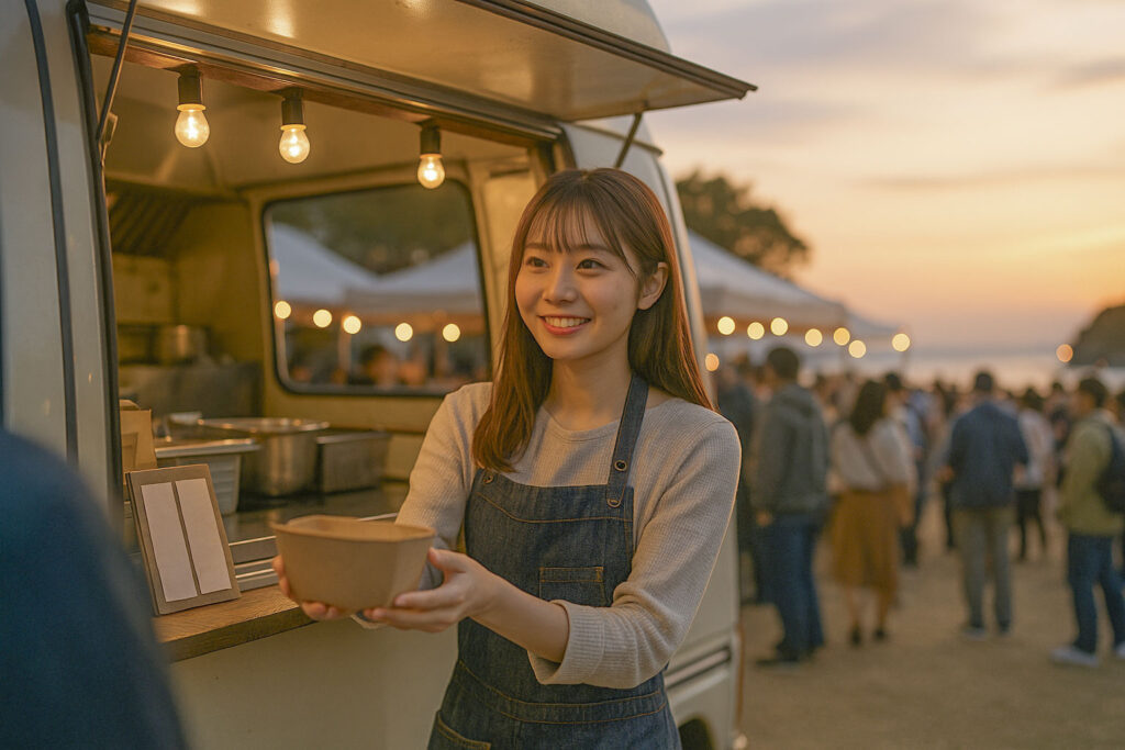 繁盛しているキッチンカーの看板娘